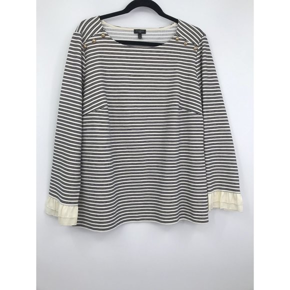 Talbots Gold Metallic Black Striped Ribbed Boatneck Top Ruffle Sleeve 1X - Picture 1 of 8